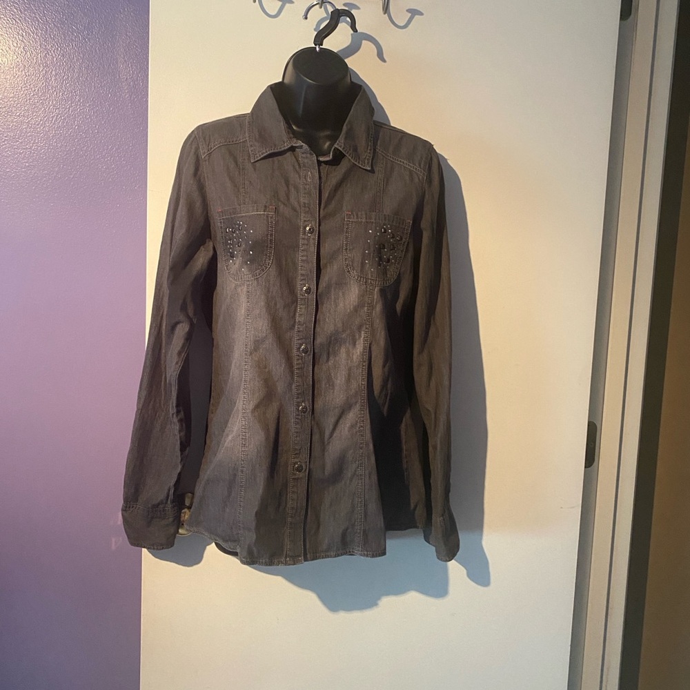 NWT Maurices Premium Charcoal Denim Shirt Size Medium
